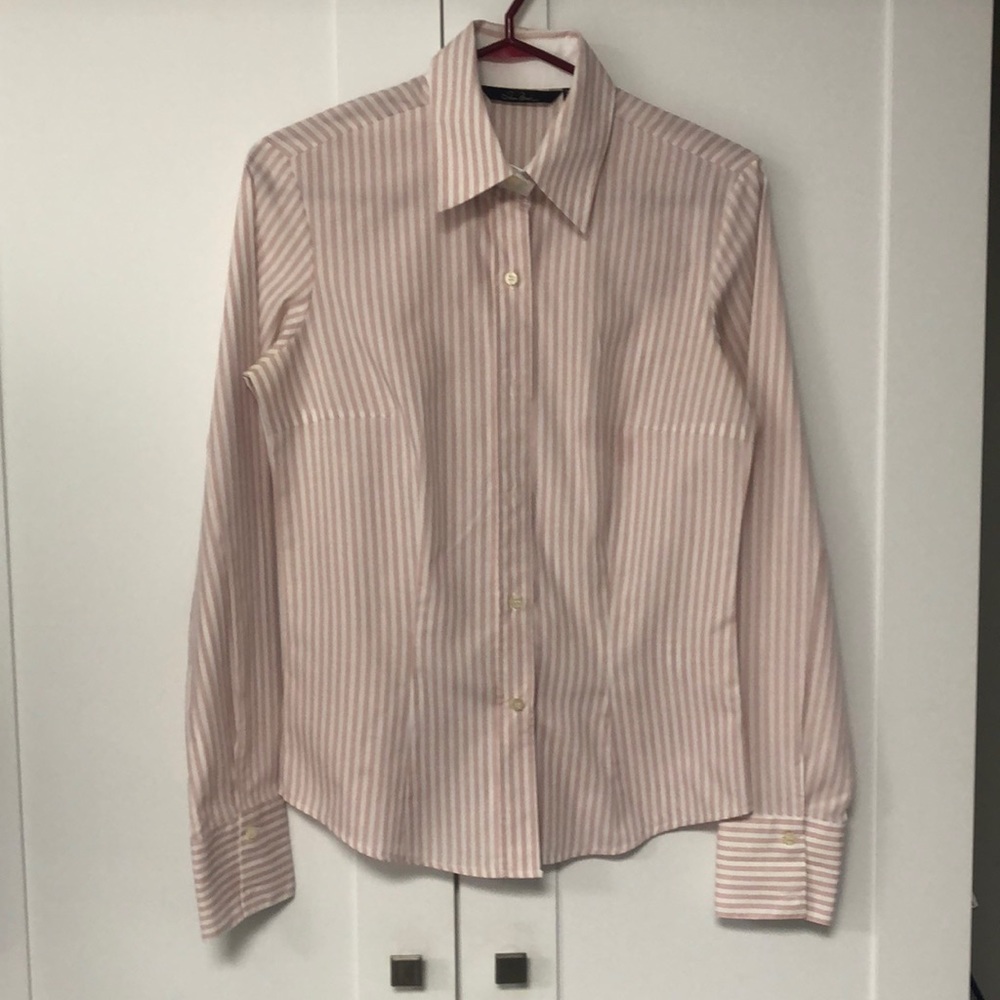 Zara basic pink and white pinstripe ladies dress shirt